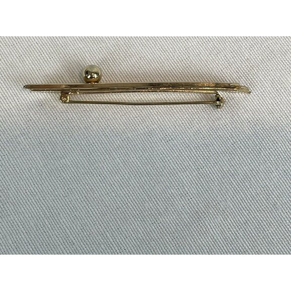 Vintage Bar Shaped Gold Tone Brooch 80s 90s Sphere Etched Floral Art Deco Style - Picture 4 of 8